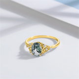 14K  Gold Natural Moss Agate Ring Jewelry Gift for Women