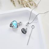 Sterling Silver Heart Shaped Moonstone Rose & Heart Urn Necklace for Ashes