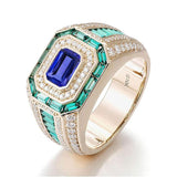 Sterling Silver 10K 14K 18K Gold Emerald Cut Gemstone Engagement Ring Wedding Anniversary Ring for Men
