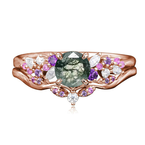 Sterling Silver 1CT Round Gemstone Engagement Promise Anniversary Ring Set for Women