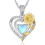 Sterling Silver Heart Birthstone Sunflower Pendant Necklace Engraved with I Love You Forever