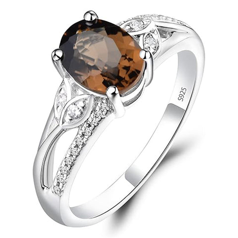 Sterling Silver Oval Shaped 8X6 MM Gemstone Ring Leaf Engagement Ring for Women