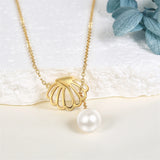 Seashell Pearl Necklace Gold Plated 925 Sterling Silver Pearl Y Necklace Seashell Pendant Pearl Jewelry Gifts for Women Girls
