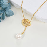 Seashell Pearl Necklace Gold Plated 925 Sterling Silver Pearl Y Necklace Seashell Pendant Pearl Jewelry Gifts for Women Girls