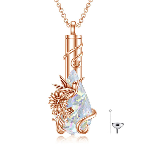 Sterling Silver Teardrop Crystal Butterfly Dragonfly Fox Hummingbird Phoenix Tree of Life Urn Necklaces for Ashes