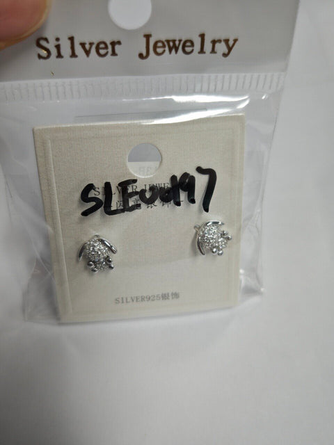 925 Sterling Silver Adorable Zircon-encrusted Bunny Stud Earrings
