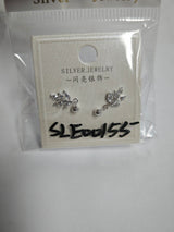 925 Sterling Silver Elegant Silver Crystal Leaf Earrings With Dangling Balls