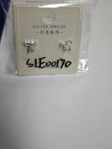 925 Sterling Silver Elegant Silver Bow Earrings With Zircon-accented Flowers On Blue Velvet