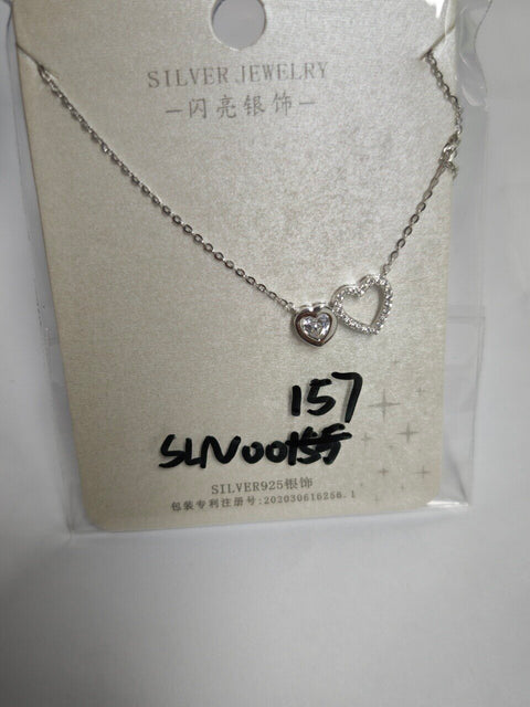 925 Sterling Silver Elegant Double Heart Zircon Necklace In Sterling Silver