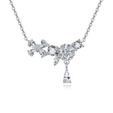 925 Sterling Silver Elegant Floral Zircon Necklace With Delicate Chain And Teardrop Pendant