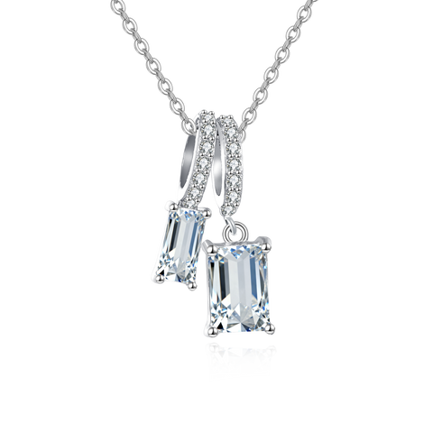 925 Sterling Silver Elegant Zircon Double Drop Pendant Necklace