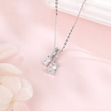 925 Sterling Silver Elegant Zircon Double Drop Pendant Necklace