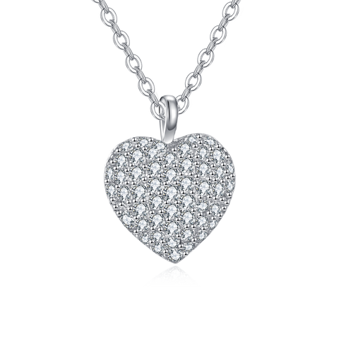 925 Sterling Silver Elegant Heart-shaped Zircon Pavé Pendant Necklace In Sterling Silver