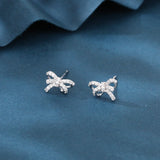 925 Sterling Silver Elegant Bow-shaped Silver Stud Earrings With Rhinestone Accents