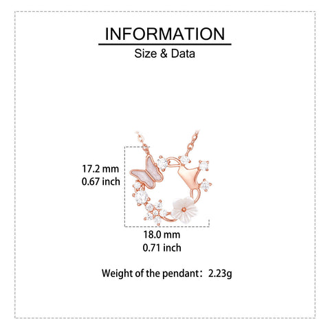 925 Sterling Silver Elegant Rose Gold Butterfly & Flower Necklace With Gemstone Accents