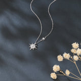 925 Sterling Silver Elegant Silver Double Starburst Necklace With Crystal-emblazoned Pendants