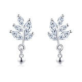 925 Sterling Silver Elegant Silver Crystal Leaf Earrings With Dangling Balls