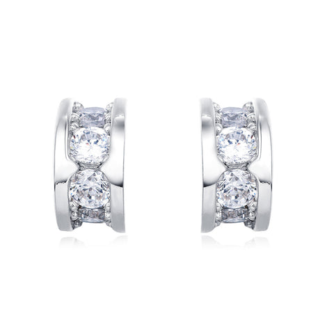 925 Sterling Silver Elegant Silver Triple Row Moissanite Hoop Stud Earrings