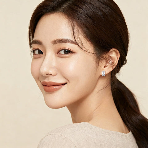 925 Sterling Silver Elegant Silver Triple Row Moissanite Hoop Stud Earrings