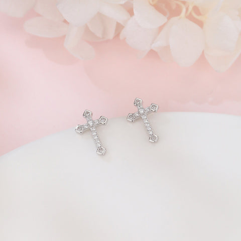 925 Sterling Silver Elegant Zircon Cross Earrings In Sterling Silver: Timeless Design For Everyday Elegance