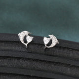 925 Sterling Silver Elegant Silver Dolphin Earrings With Heart-shaped Zircon Accents