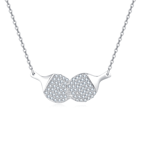 925 Sterling Silver Cubic Zircon Ping Pong Paddle Pendant Necklace