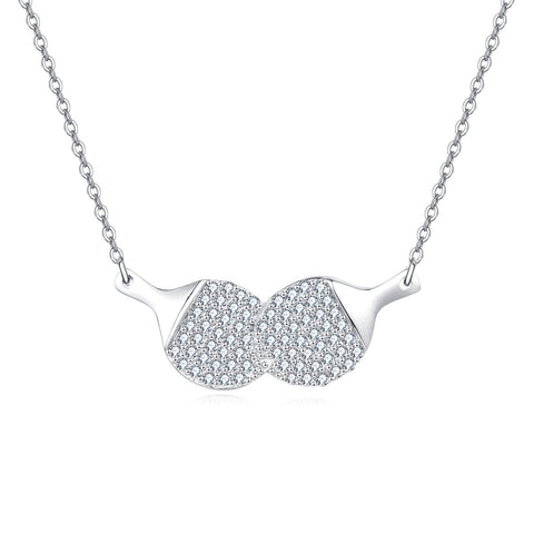 925 Sterling Silver Cubic Zircon Ping Pong Paddle Pendant Necklace