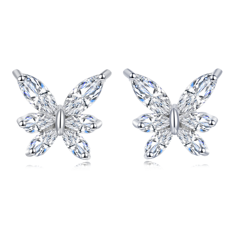925 Sterling Silver Elegant Butterfly Marquise Zircon Earrings In Plated with White Gold