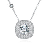 925 Sterling Silver Elegant Moissanite Halo Pendant Necklace In Plated with White Gold – Timeless Luxury Jewelry