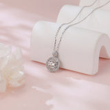 925 Sterling Silver Elegant Moissanite Halo Pendant Necklace With Sparkling Accents