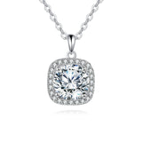 925 Sterling Silver Elegant Square Cushion Cut Moissanite Halo Pendant Necklace In Sterling Silver