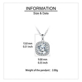 925 Sterling Silver Elegant Square Cushion Cut Moissanite Halo Pendant Necklace In Sterling Silver