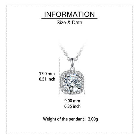 925 Sterling Silver Elegant Square Cushion Cut Moissanite Halo Pendant Necklace In Sterling Silver