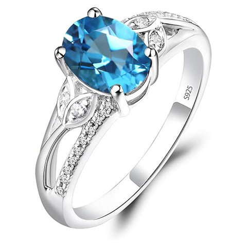 Sterling Silver Oval Shaped 8X6 MM Gemstone Ring Leaf Engagement Ring for Women