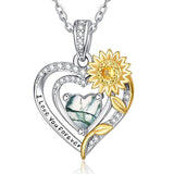Sterling Silver Heart Birthstone Sunflower Pendant Necklace Engraved with I Love You Forever