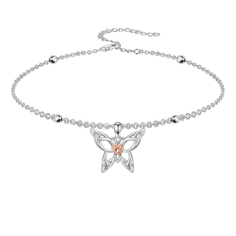 14K Gold Birthstone Dragonfly Butterfly & Irish Celtic Knot Single Layer Anklet