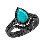 Sterling Silver 3.0CT Pear-Shaped Wedding  Engagement Ring Set For Women