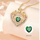 14K Gold Plated Rose Heart Birthstone Necklace for Women Engraved with I Love You for Always and Forever