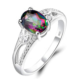 Sterling Silver Oval Shaped 8X6 MM Gemstone Ring Leaf Engagement Ring for Women
