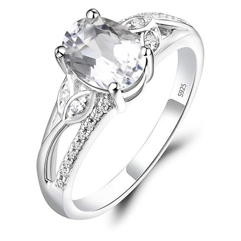 Sterling Silver Oval Shaped 8X6 MM Gemstone Ring Leaf Engagement Ring for Women