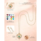 14K Gold Plated Rose Heart Birthstone Necklace for Women Engraved with I Love You for Always and Forever
