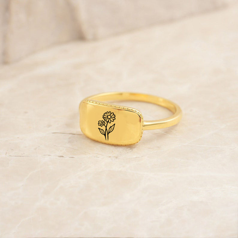 Sterling Silver Personalized Birth Flower Ring