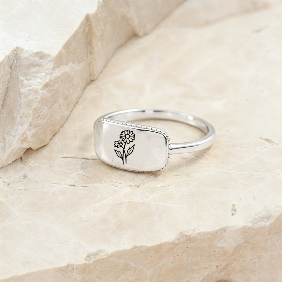 Sterling Silver Personalized Birth Flower Ring