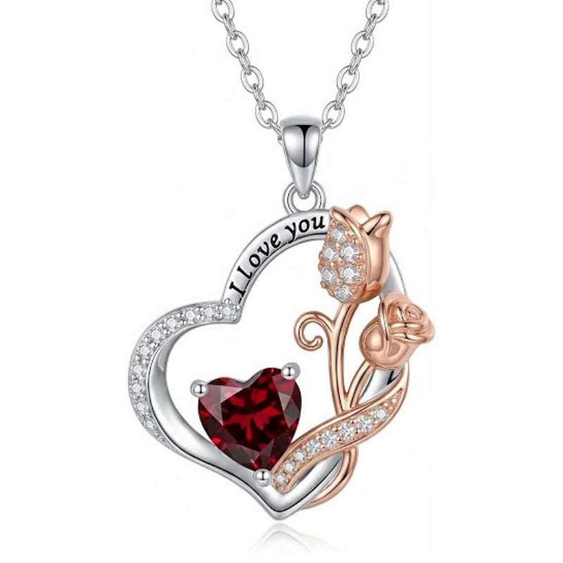 14K Gold Plated  Birthstone Rose Flower Necklaces for Women