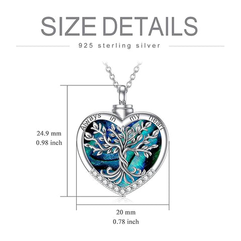Sterling Silver Tree of Life Urn Necklaces Abalone Opal Shell Cremation Jewelry for Ashes