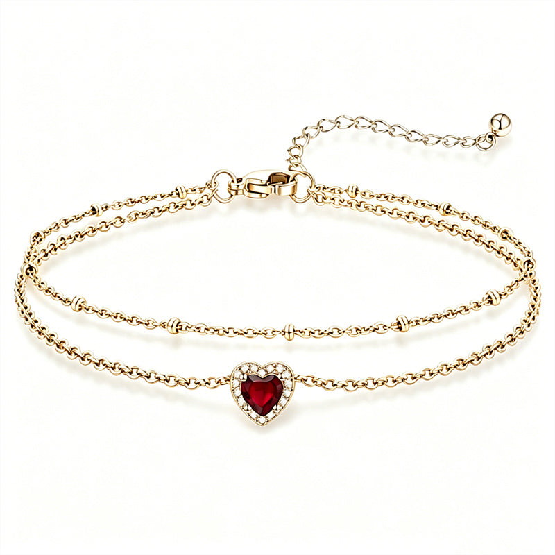 Sterling Silver Birthstone Double Layer Anklet for Beach Weddings, Summer Vacations & Pool Parties