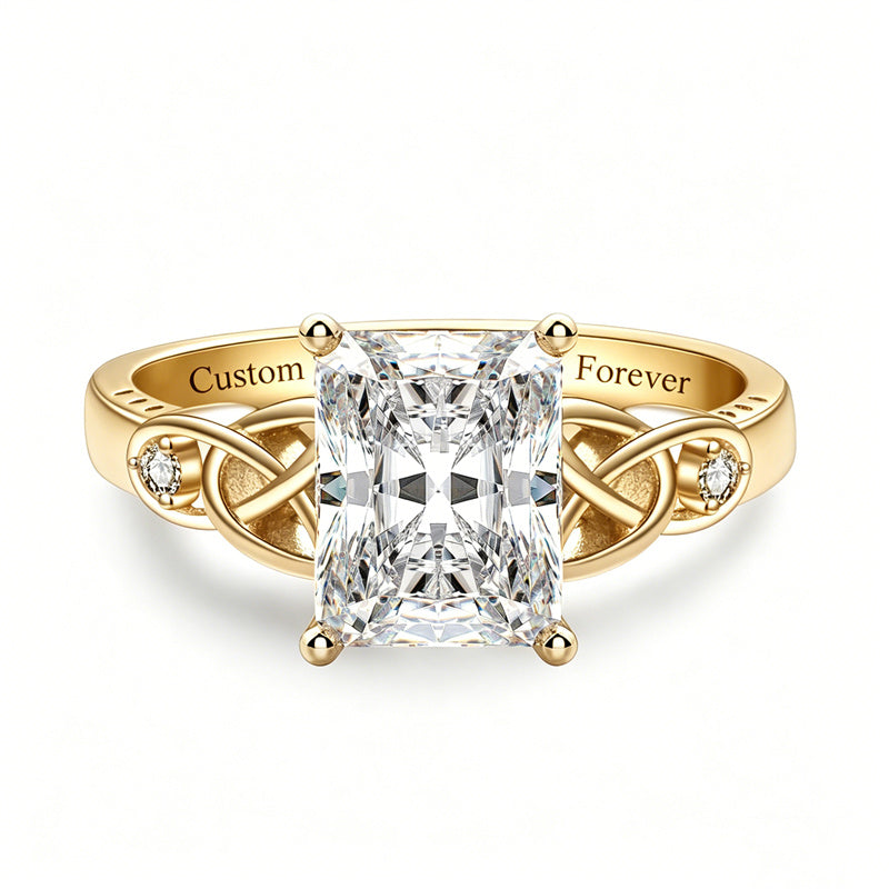Sterling Silver 10K 14K 18K Gold  Personalized Engraved Moissanite Celtic Knot Wedding Engagement Ring