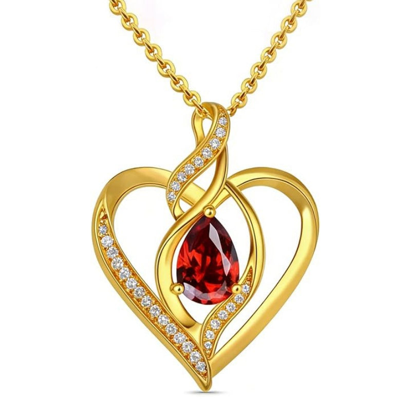 14K Gold Plated Birthstone Heart Pendant Necklace Birthday Anniversary Jewelry Gift for Her