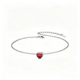 Sterling Silver Simple Dainty Round Heart Birthstone Single Layer Charm Anklet