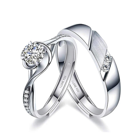 Sterling Silver Cubic Zirconia Endless Love Matching Set Couple Rings